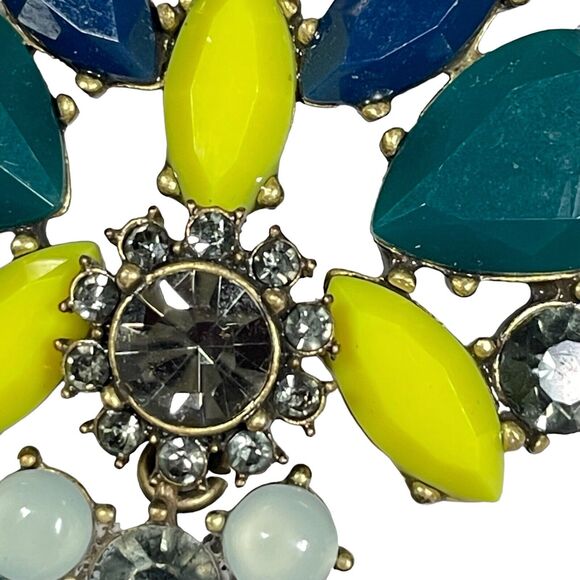 J Crew Dark Teal Yellow Rhinestone Opalescent Cabochon 19 3/4" Necklace - Picture 7 of 10